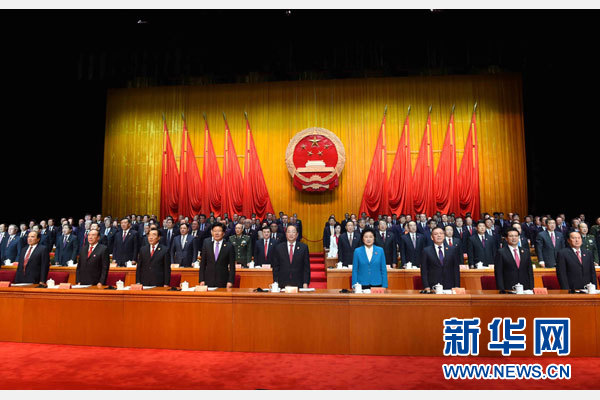 10月1日，慶祝中華人民共和國(guó)成立66周年暨新疆維吾爾自治區(qū)成立60周年大會(huì)在新疆人民會(huì)堂隆重舉行。 新華社記者 饒愛(ài)民 攝