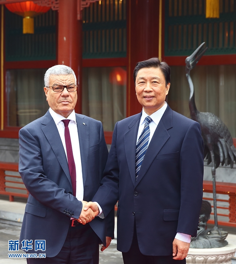 4月6日，國家副主席李源潮在北京會(huì)見由總書記薩伊達(dá)尼率領(lǐng)的阿爾及利亞民族解放陣線黨代表團(tuán)。 新華社記者 丁海濤 攝