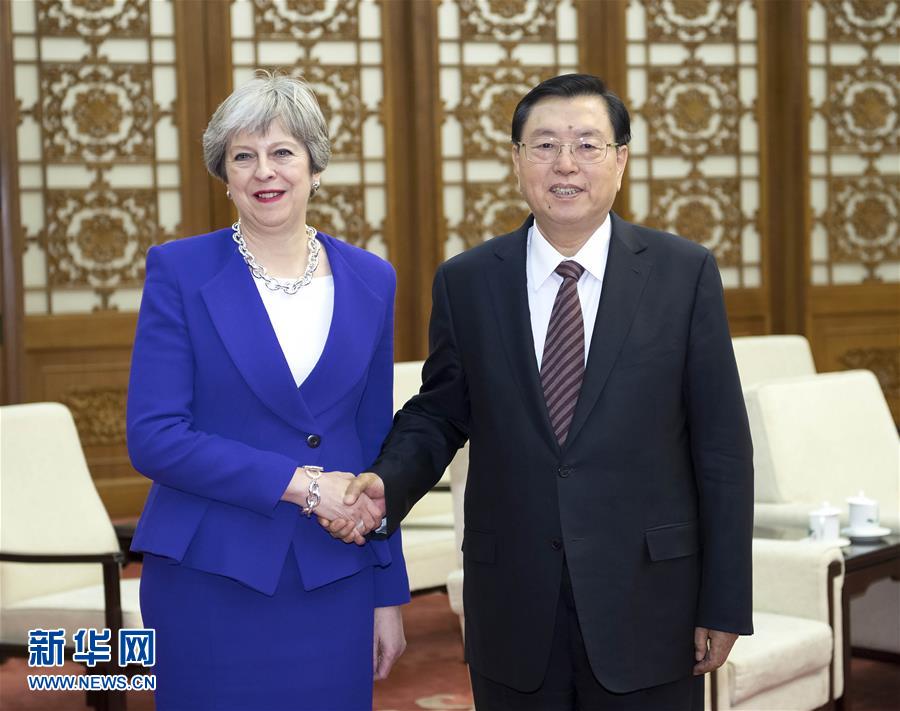 2月1日，全國人大常委會委員長張德江在北京人民大會堂會見英國首相特雷莎·梅。新華社記者 李濤 攝