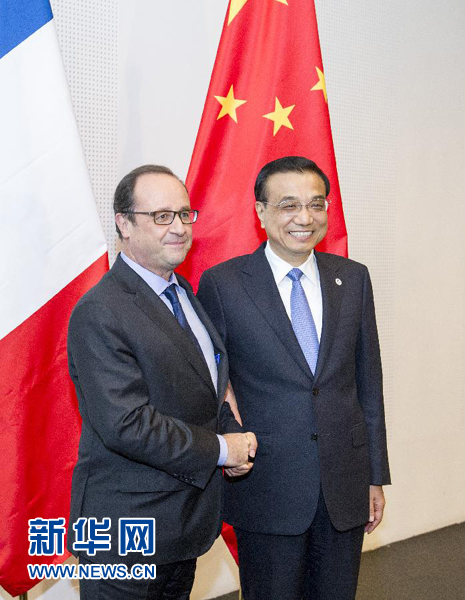 10月16日，中國國務院總理李克強在米蘭會見法國總統奧朗德。新華社記者 王曄 攝