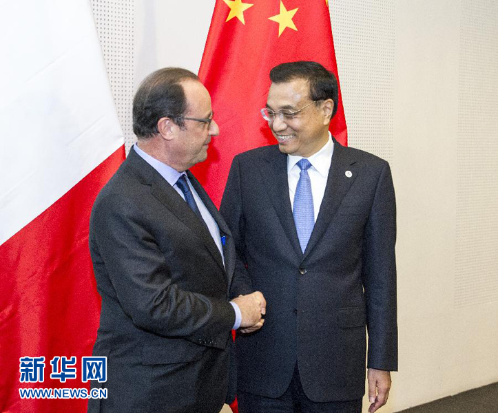 10月16日，中國國務院總理李克強在米蘭會見法國總統奧朗德。新華社記者 王曄 攝 