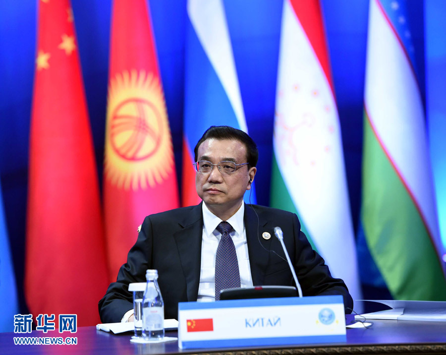 12月15日，中國國務院總理李克強在阿斯塔納出席上海合作組織成員國政府首腦理事會第十三次會議。 新華社記者 饒愛民 攝