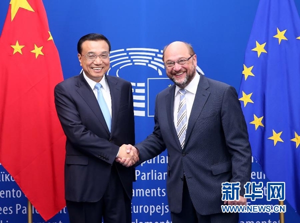 當地時間6月29日上午，國務院總理李克強在布魯塞爾會見歐洲議會議長舒爾茨。 新華社記者 龐興雷 攝