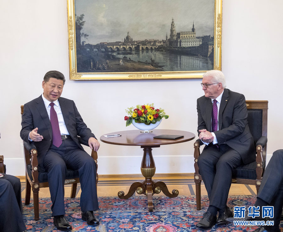 7月5日，國(guó)家主席習(xí)近平在柏林會(huì)見德國(guó)總統(tǒng)施泰因邁爾。 新華社記者李學(xué)仁 攝